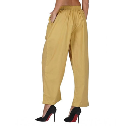 Generic Women's Casual Cotton Cambric Solid Elastic Palazzo Trousers (Beige)