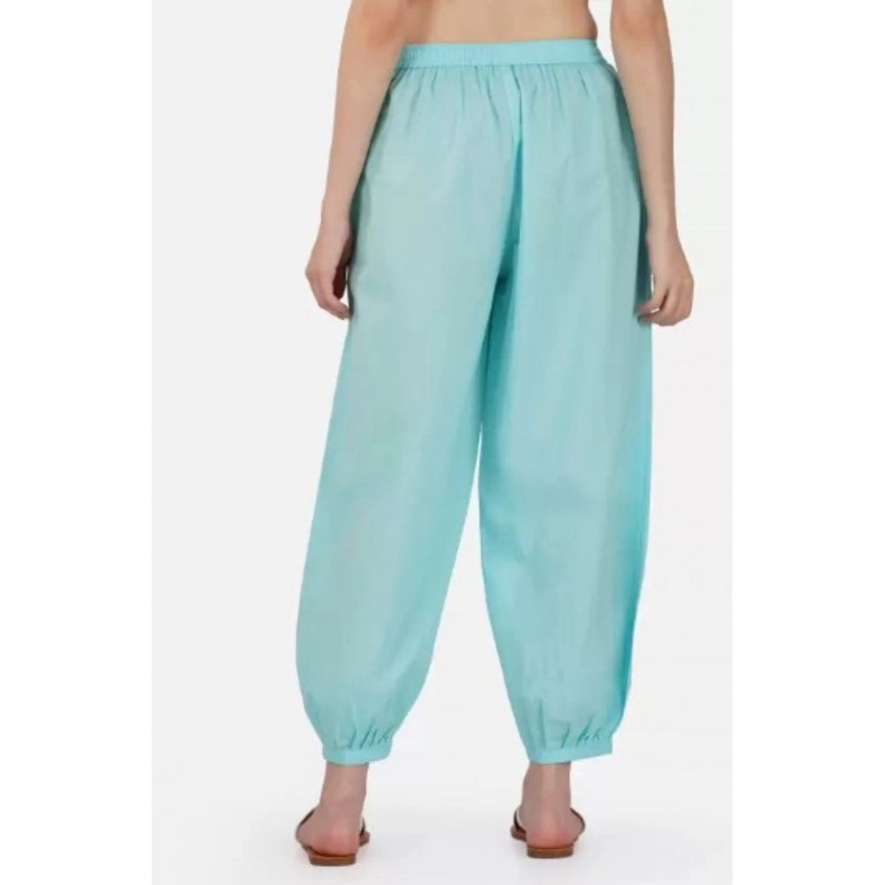 Generic Women's Casual Cotton Cambric Solid Elastic Waist Patiala Harem Pants (Blue)