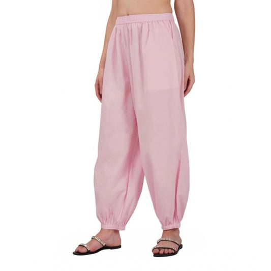 Generic Women's Casual Cotton Cambric Solid Elastic Waist Patiala Harem Pants (Pink)