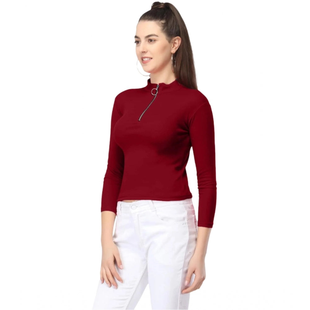 Generic Women's Casual Cotton Blend Solid Western Top (Maroon)