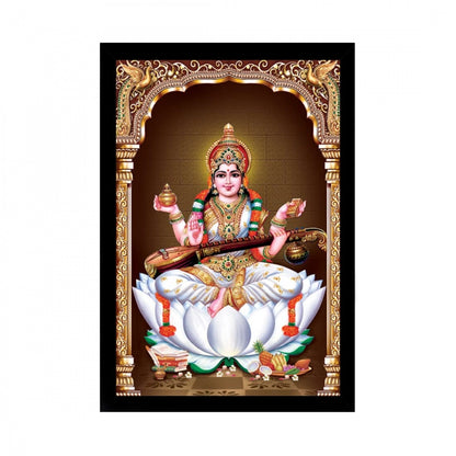 Generic Saraswati Maa Painting with Synthetic Photo Frame (Multicolor)