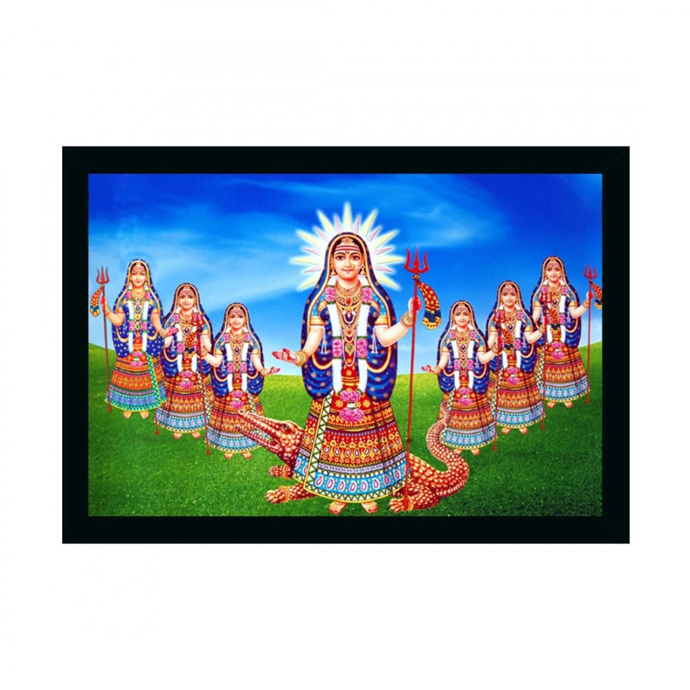 Generic Maa Khodal Painting with Synthetic Photo Frame (Multicolor)