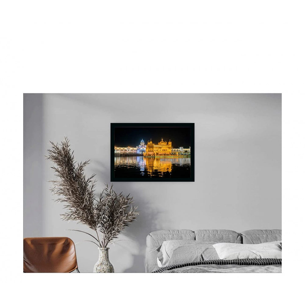 Generic Golden Temple Painting with Synthetic Photo Frame (Multicolor)