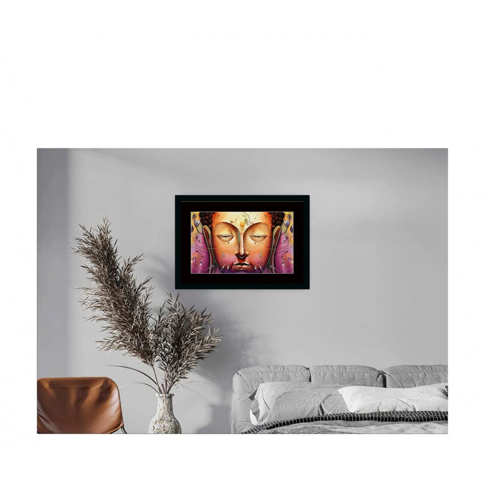 Generic Buddha Painting with Synthetic Photo Frame (Multicolor)