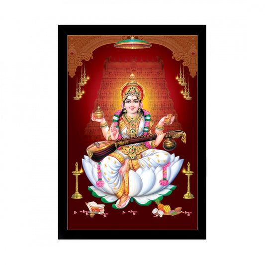 Generic Saraswati Maa Painting with Synthetic Photo Frame (Multicolor)