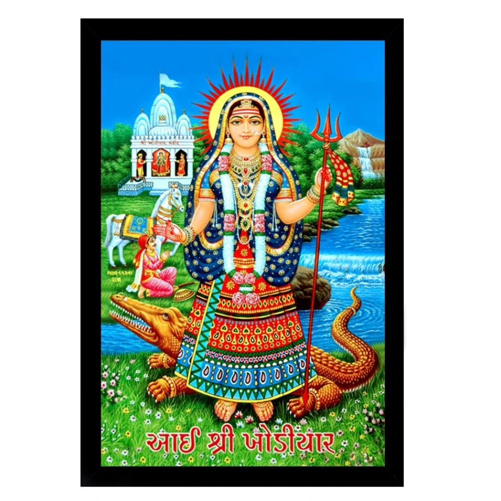 Generic Maa Khodal Painting with Synthetic Photo Frame (Multicolor)