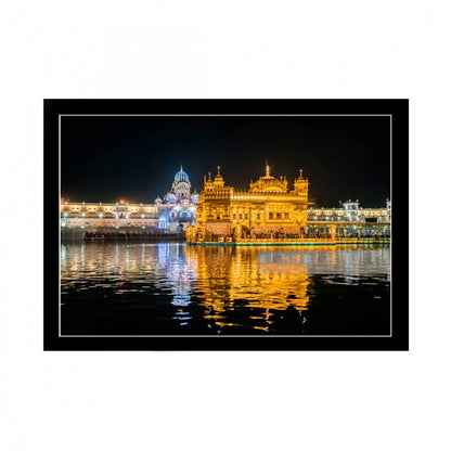 Generic Golden Temple Painting with Synthetic Photo Frame (Multicolor)