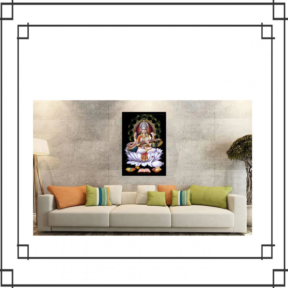 Generic Saraswati Maa Painting with Synthetic Photo Frame (Multicolor)