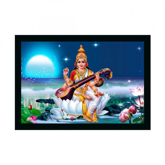 Generic Saraswati Maa Painting with Synthetic Photo Frame (Multicolor)