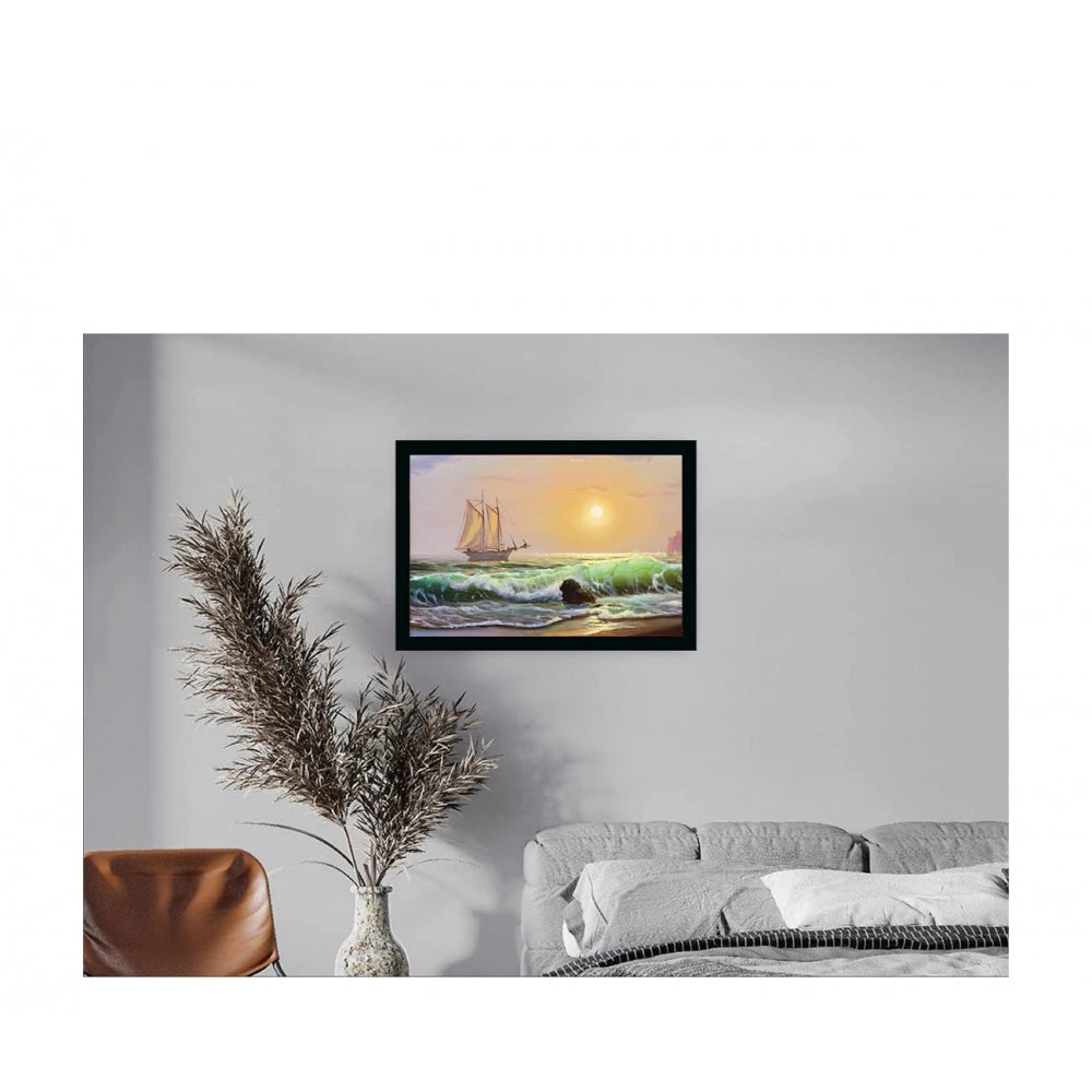 Generic Boat Painting Painting with Synthetic Photo Frame (Multicolor)