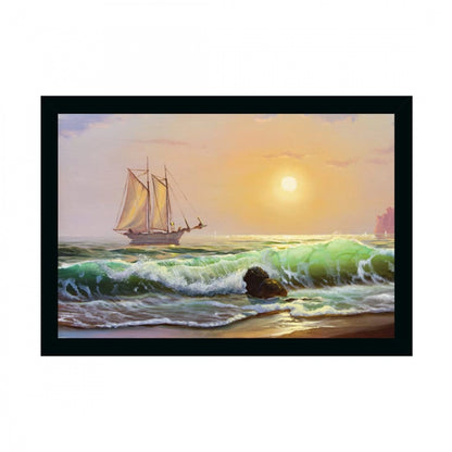 Generic Boat Painting Painting with Synthetic Photo Frame (Multicolor)