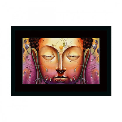 Generic Buddha Painting with Synthetic Photo Frame (Multicolor)