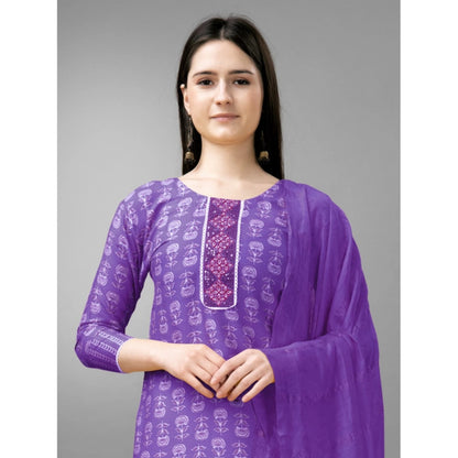 Generic Women's Casual 3-4 th Sleeve Embroidery Rayon Kurti Pant Dupatta Set (Purple)