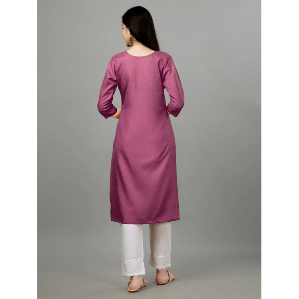 Generic Women's Casual 3-4 th Sleeve Embroidery Cotton Kurti (Purple)