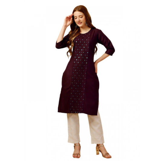 Generic Women's Casual 3-4 th Sleeve Embroidery Cotton Kurti Pant Set (Purple)