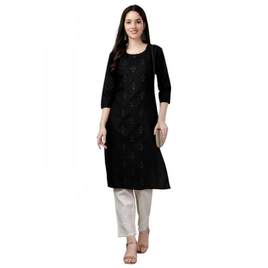 Generic Women's Casual 3-4 th Sleeve Embroidery Cotton Kurti (Black)