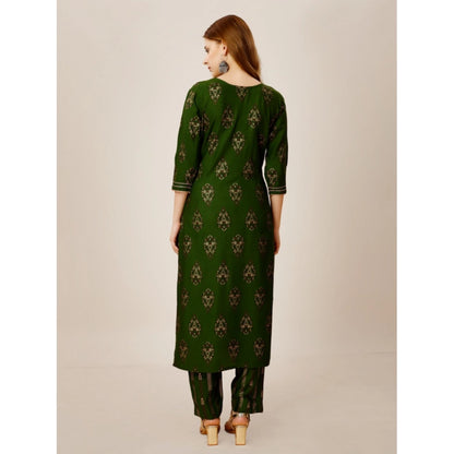 Generic Women's Casual 3-4 th Sleeve Embroidery Rayon Kurti Pant Set (Green)