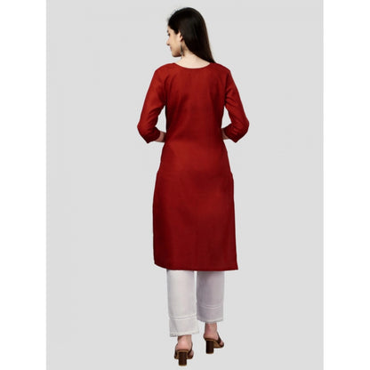 Generic Women's Casual 3-4 th Sleeve Embroidery Cotton Kurti (Rust)