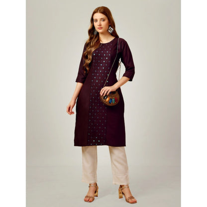 Generic Women's Casual 3-4 th Sleeve Embroidery Cotton Kurti Pant Set (Purple)