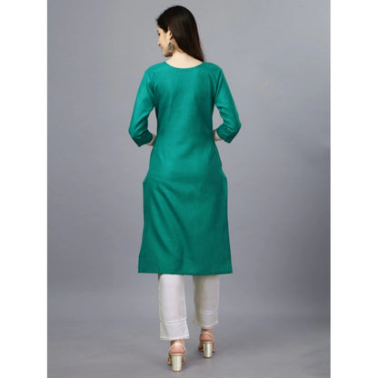 Generic Women's Casual 3-4 th Sleeve Embroidery Cotton Kurti (Light Green)