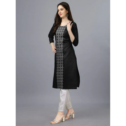 Generic Women's Casual 3-4 th Sleeve Embroidery Cotton Kurti (Black)