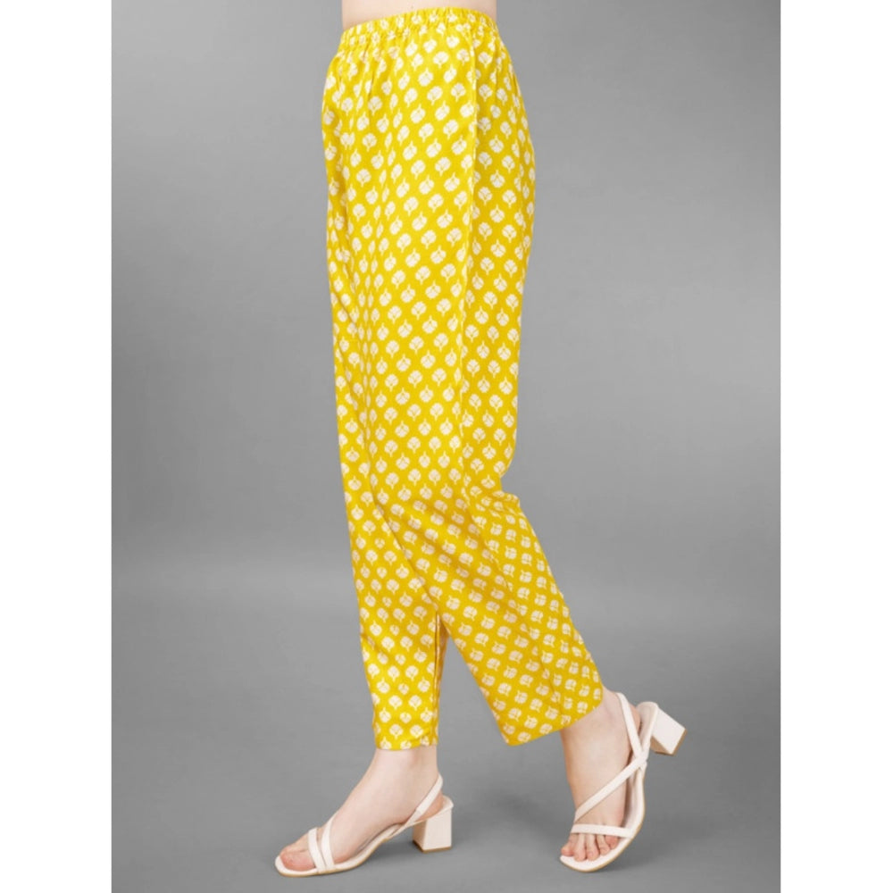 Generic Women's Casual 3-4 th Sleeve Embroidery Rayon Kurti Pant Dupatta Set (Yellow)