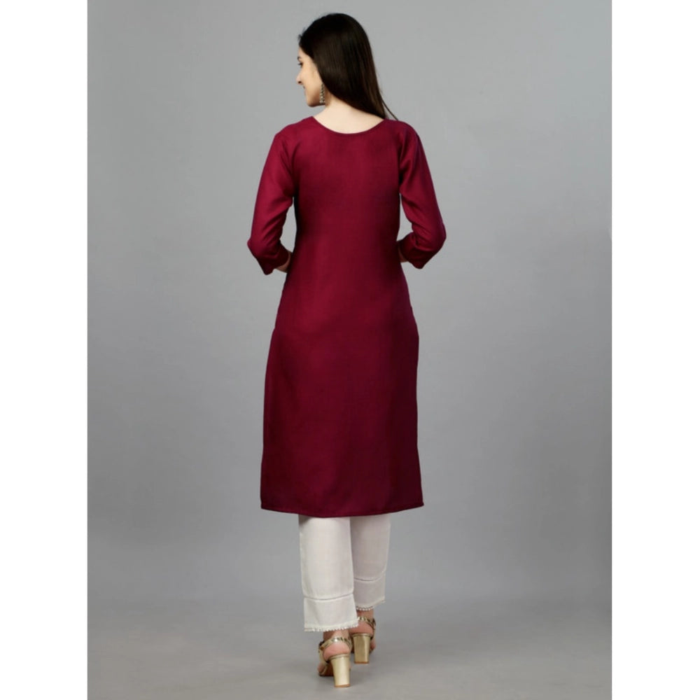 Generic Women's Casual 3-4 th Sleeve Embroidery Cotton Kurti (Maroon)