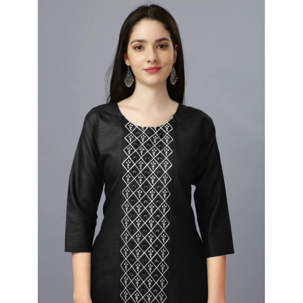 Generic Women's Casual 3-4 th Sleeve Embroidery Cotton Kurti (Black)