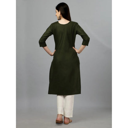 Generic Women's Casual 3-4 th Sleeve Embroidery Cotton Kurti (Dark Green)