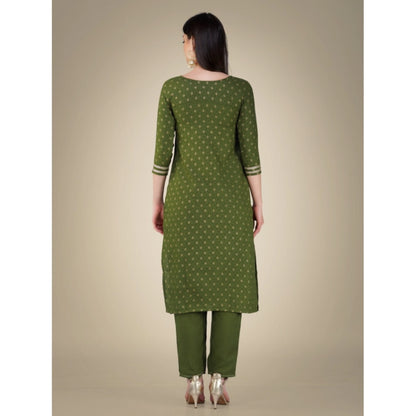 Generic Women's Casual 3-4 th Sleeve Embroidery Cotton Kurti Pant Dupatta Set (Green)