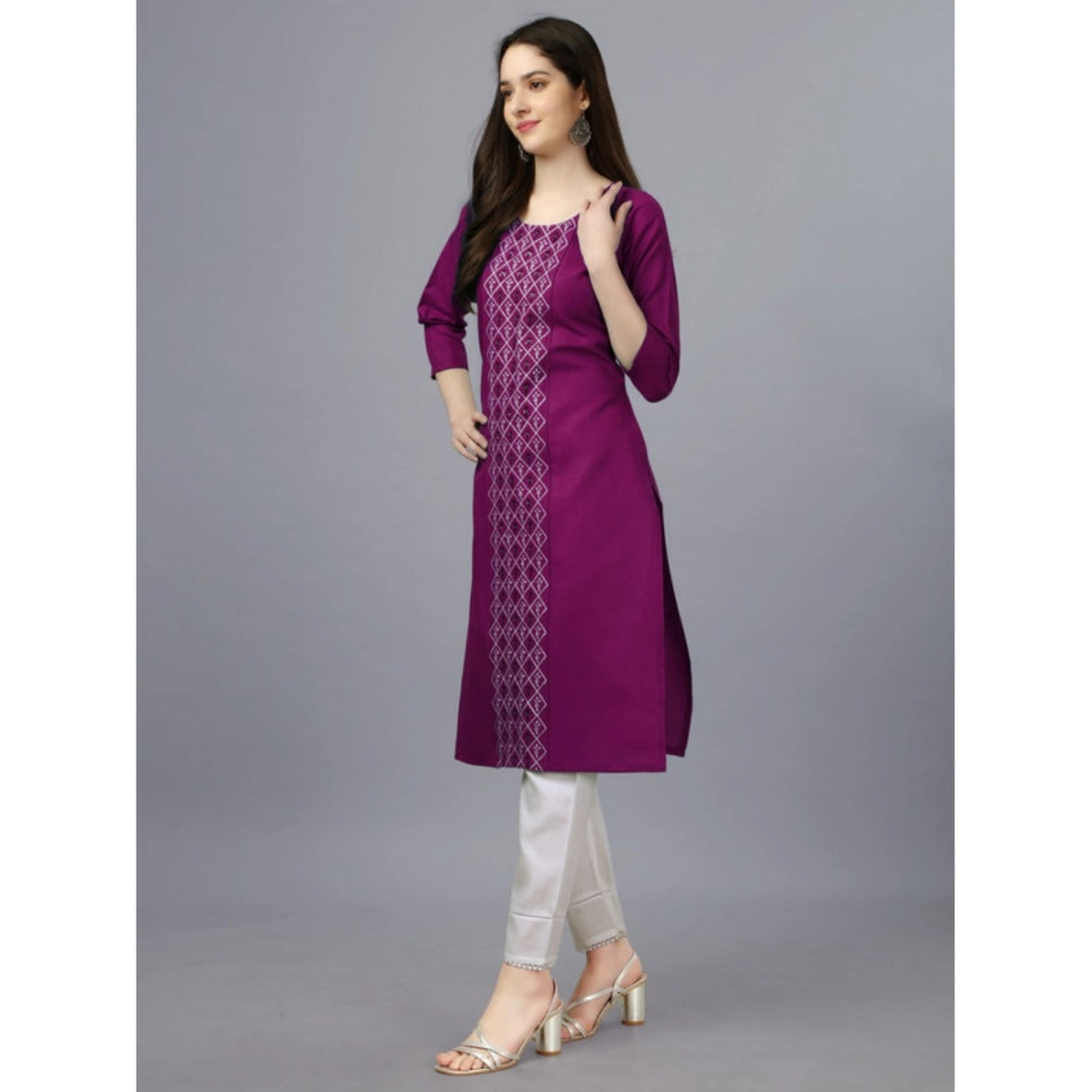 Generic Women's Casual 3-4 th Sleeve Embroidery Cotton Kurti (Purple)