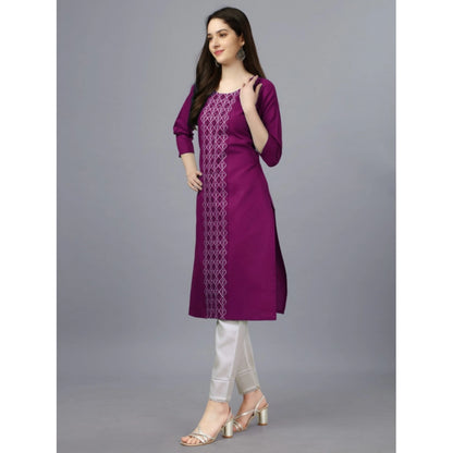 Generic Women's Casual 3-4 th Sleeve Embroidery Cotton Kurti (Purple)