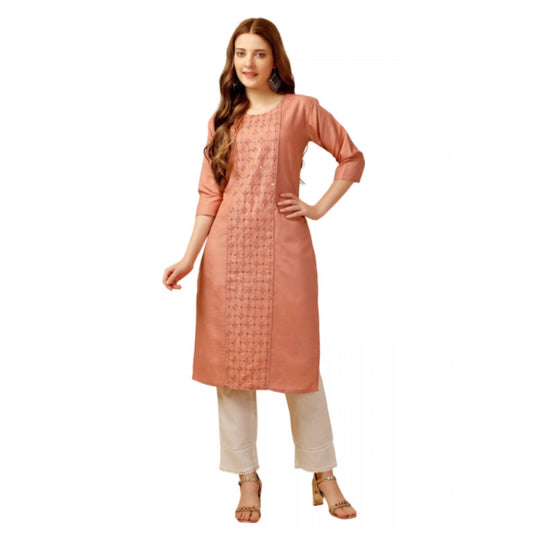 Generic Women's Casual 3-4 th Sleeve Embroidery Cotton Kurti Pant Set (Orange)