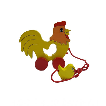 Generic Wooden Cock Pull Back Action Toy (Multicolor)