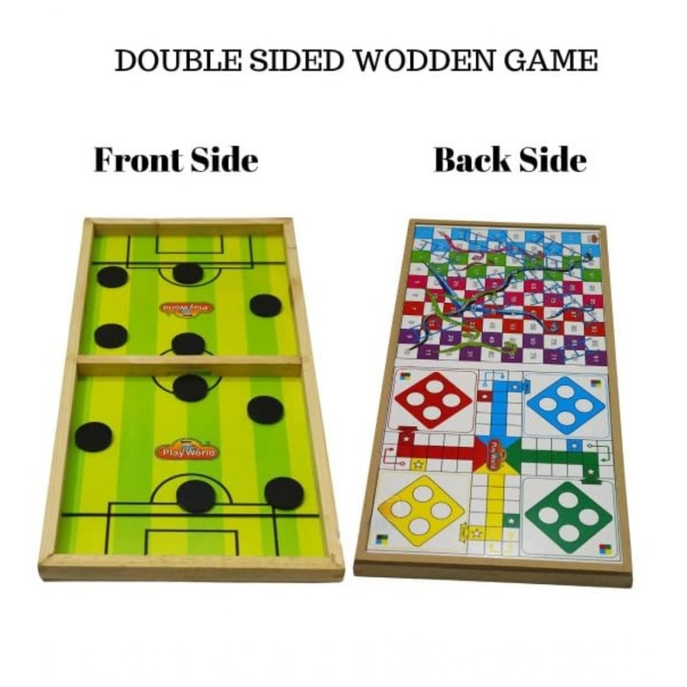 Generic Wood Carrom String Hockey Ludo Snake And Ladder 3 In 1 Board Game (Multicolor)