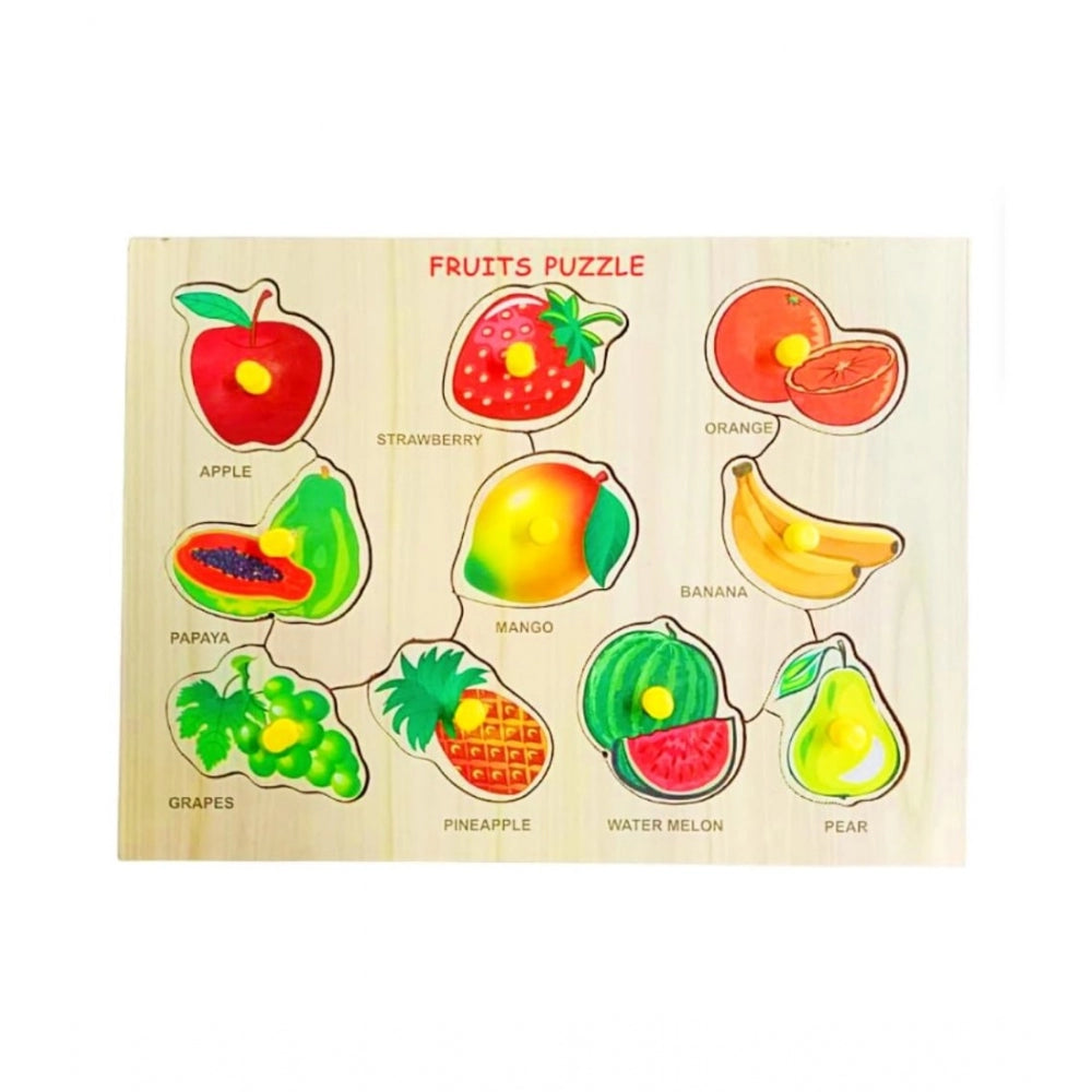 Generic Wooden Educational Learning Fruits Puzzle Board  (Wood Color)