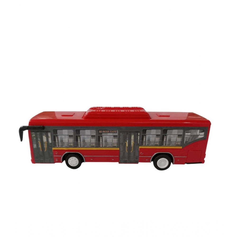 Generic Plastic 6 Wheels Pull Back Action Low Floor Bus (Red)