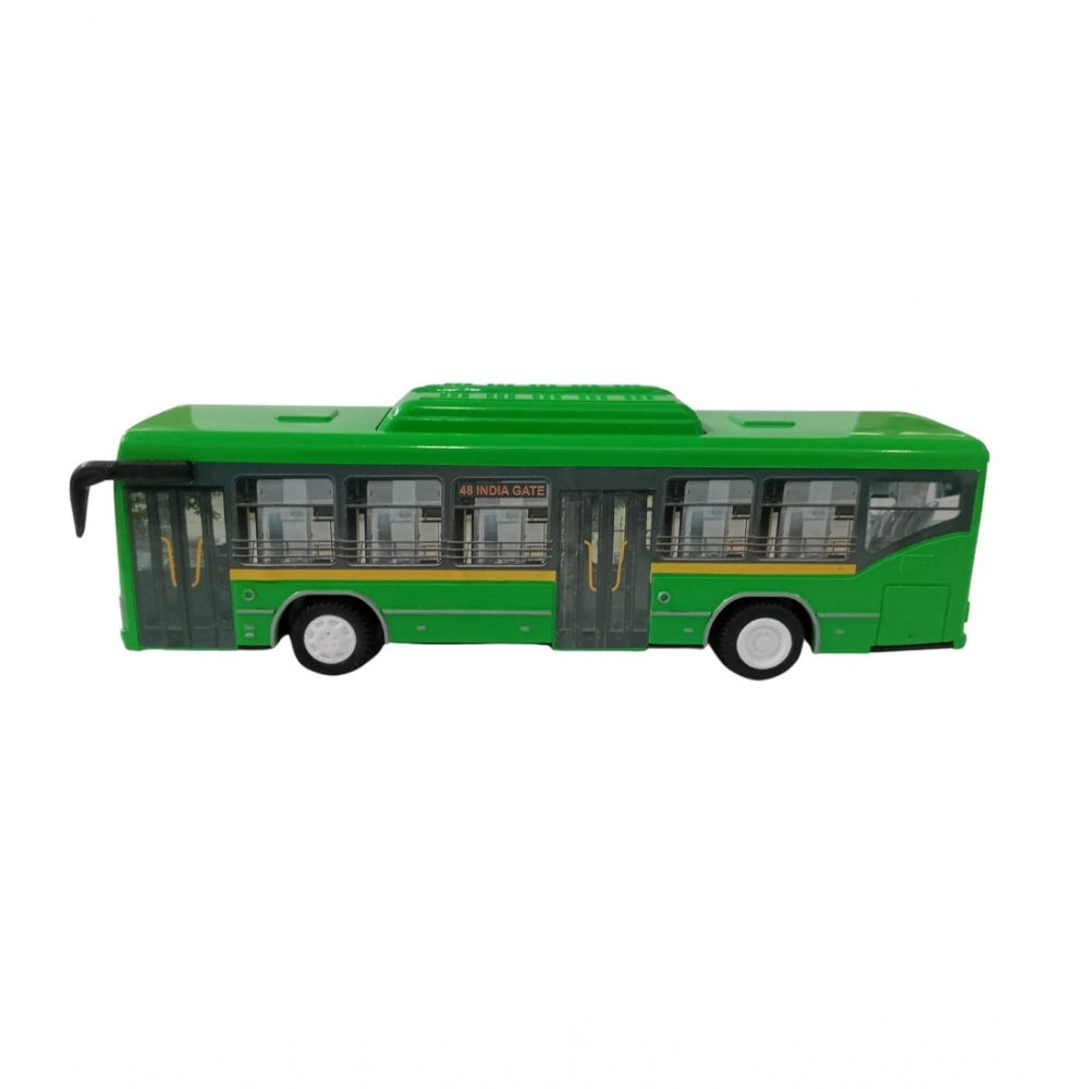 Generic Plastic 6 Wheels Pull Back Action Low Floor Bus (Green)