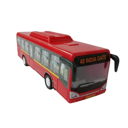 Generic Plastic 6 Wheels Pull Back Action Low Floor Bus (Red)