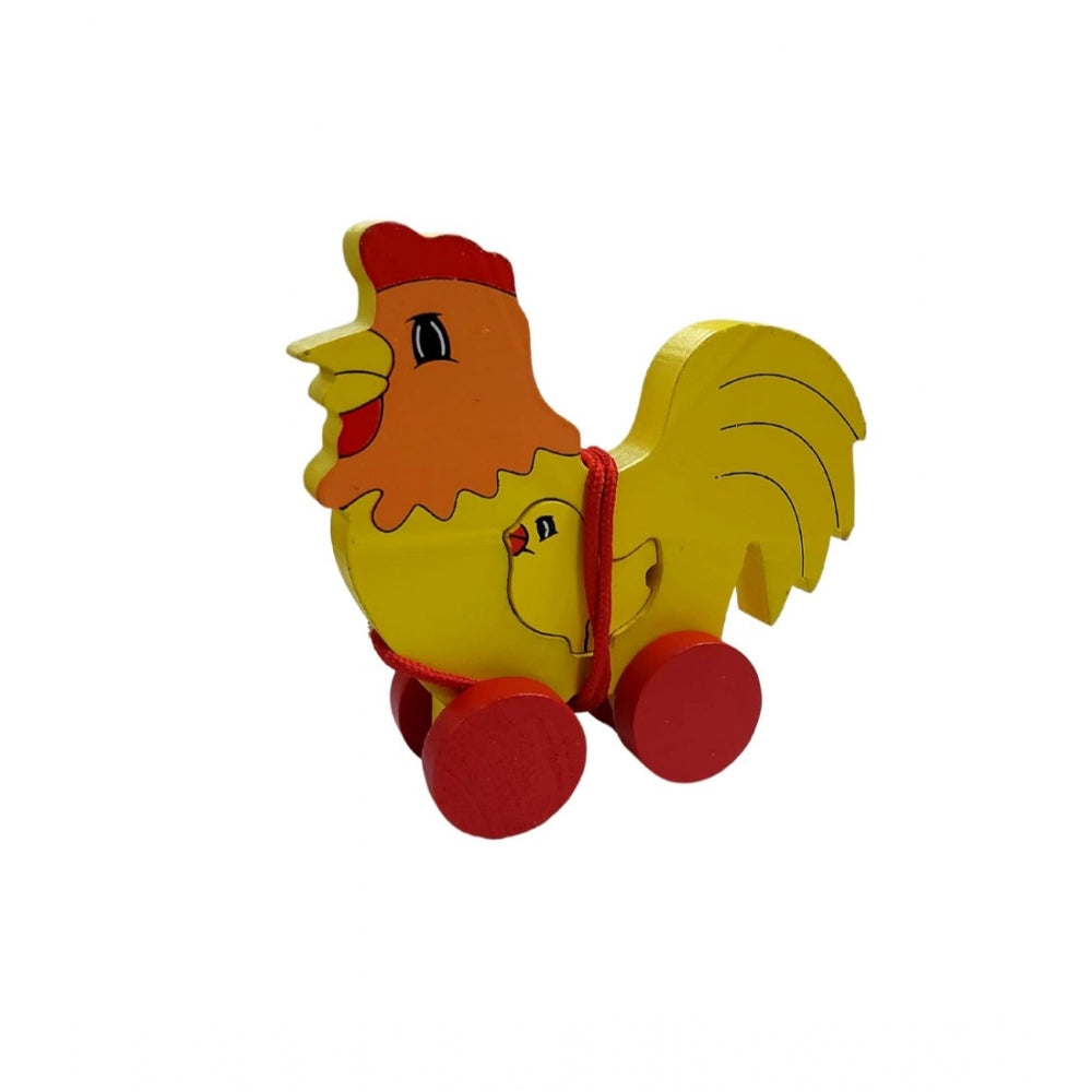 Generic Wooden Cock Pull Back Action Toy (Multicolor)