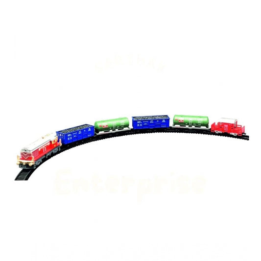 Generic Plastic Choo Choo Train Small Cargo Battery Operated Flash Light And Sound Vintage Train Track Set With Locomotive Engine (Multicolor)