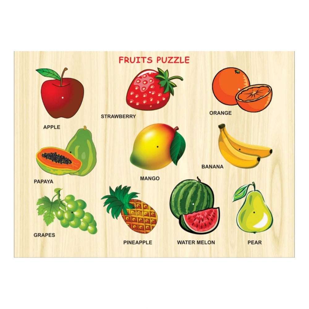 Generic Wooden Educational Learning Fruits Puzzle Board  (Wood Color)