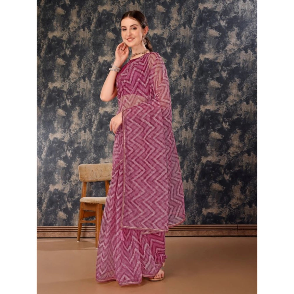 Generic Women's Linen Zig Zag Saree With Unstitched Blouse (Purple, 5-6 Mtrs)