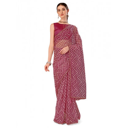 Generic Women's Linen Zig Zag Saree With Unstitched Blouse (Purple, 5-6 Mtrs)