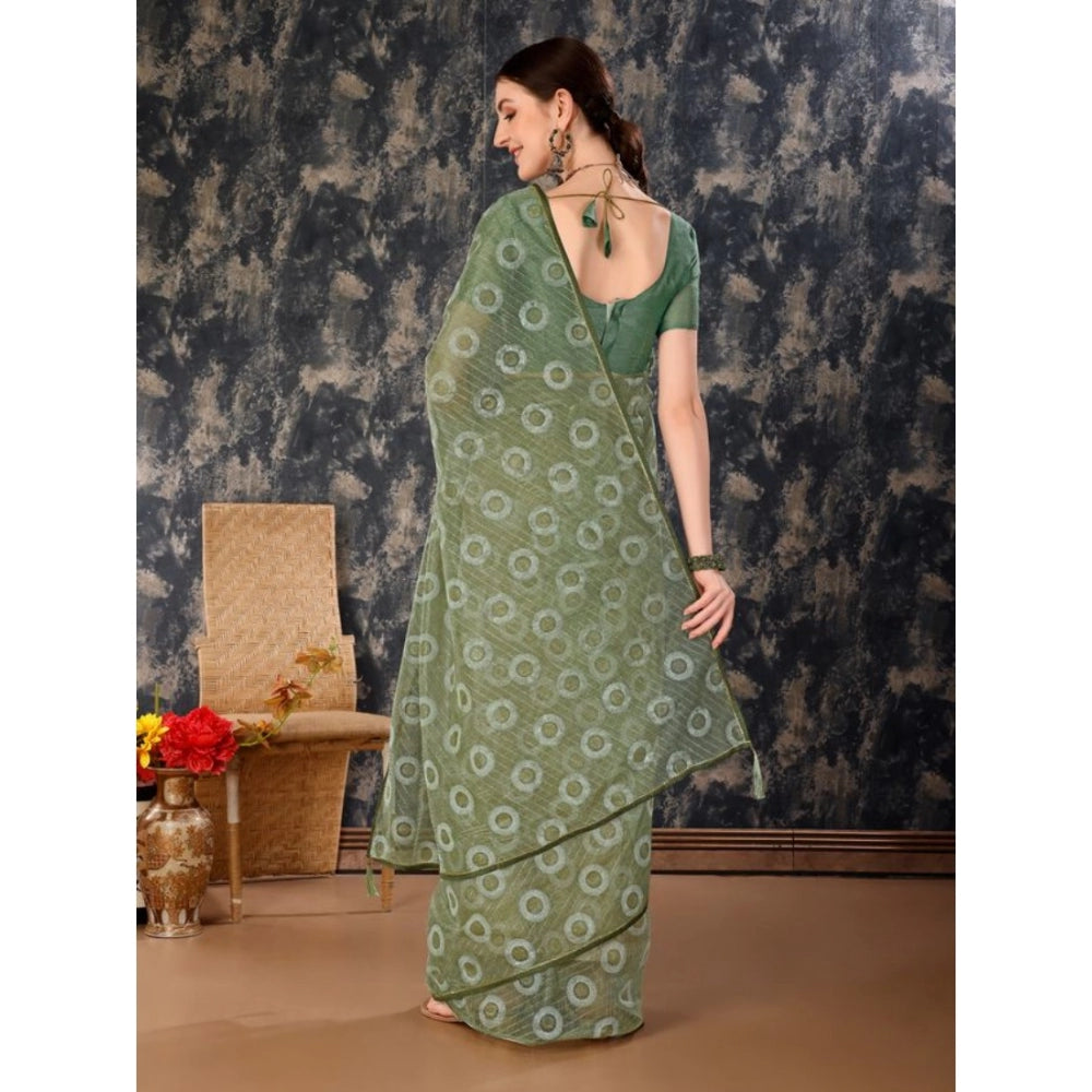 Generic Women's Linen Gola Printed Saree With Unstitched Blouse (Green, 5-6 Mtrs)