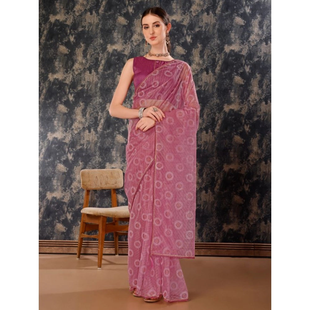 Generic Women's Linen Gola Printed Saree With Unstitched Blouse (Purple, 5-6 Mtrs)