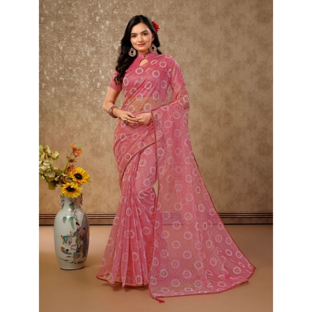 Generic Women's Linen Gola Printed Saree With Unstitched Blouse (Light Pink, 5-6 Mtrs)