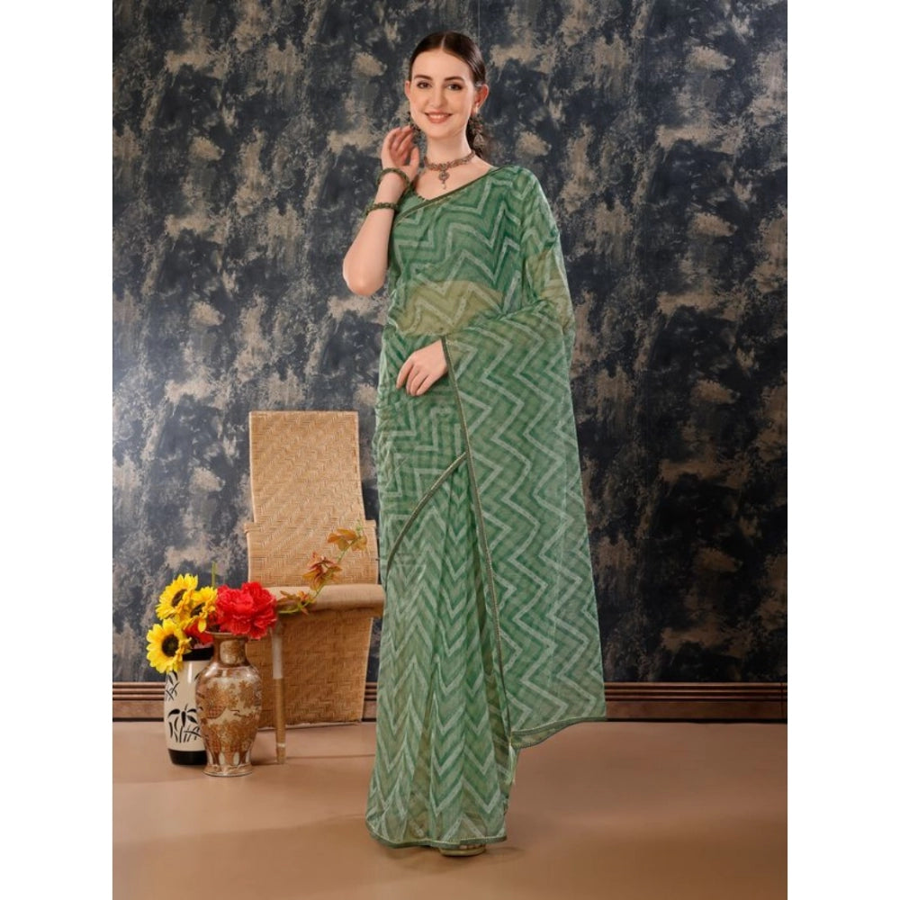 Generic Women's Linen Zig Zag Saree With Unstitched Blouse (Green, 5-6 Mtrs)