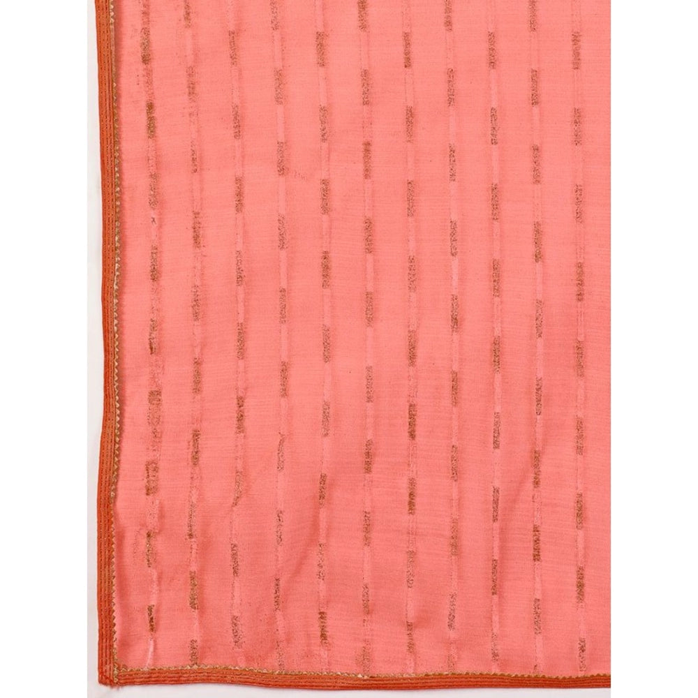 Generic Women's Linen Line Saree With Unstitched Blouse (Orange, 5-6 Mtrs)