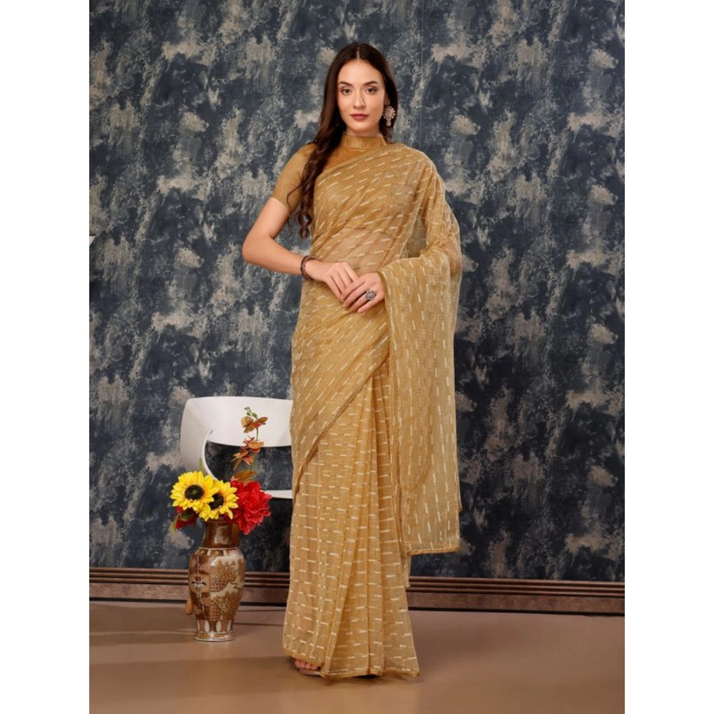 Generic Women's Linen Line Saree With Unstitched Blouse (Beige, 5-6 Mtrs)